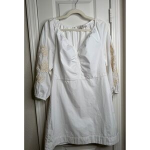 LOFT White Embroidered Balloon Sleeve V-Neck Mini Dress Size 8